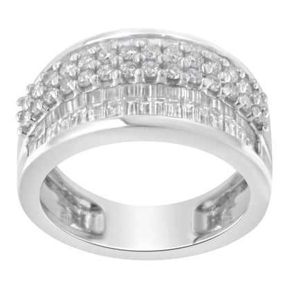 14K White Gold Round and Baguette Diamond Ring (1 1/2 Cttw, F-G Color, SI1-SI2 Clarity) - Size 6-3/4 Bids.com