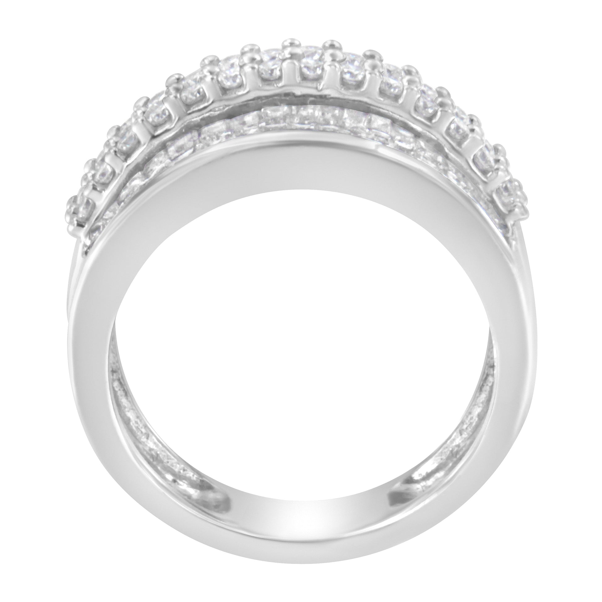 14K White Gold Round and Baguette Diamond Ring (1 1/2 Cttw, F-G Color, SI1-SI2 Clarity) - Size 6-3/4 Bids.com