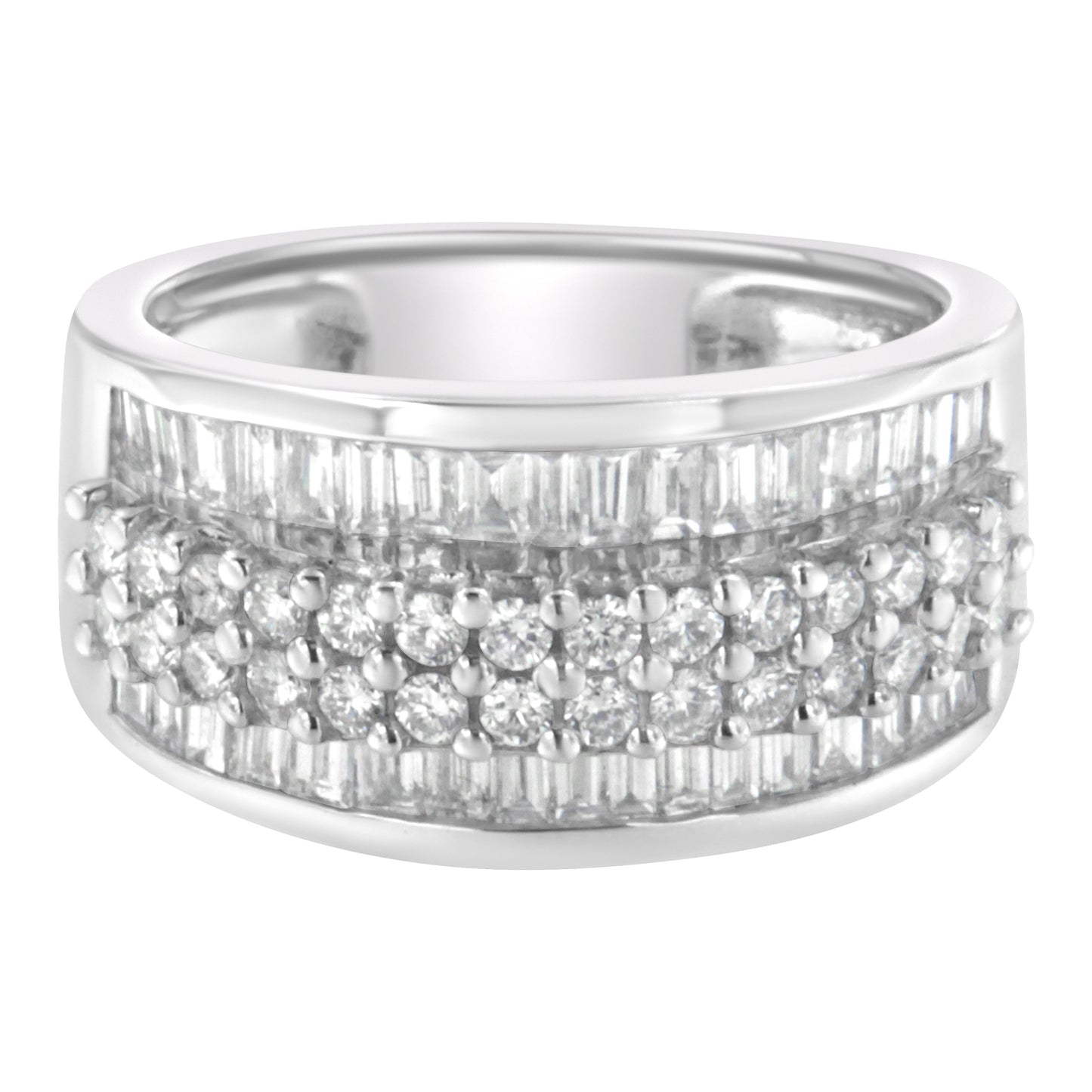 14K White Gold Round and Baguette Diamond Ring (1 1/2 Cttw, F-G Color, SI1-SI2 Clarity) - Size 6-3/4 Bids.com