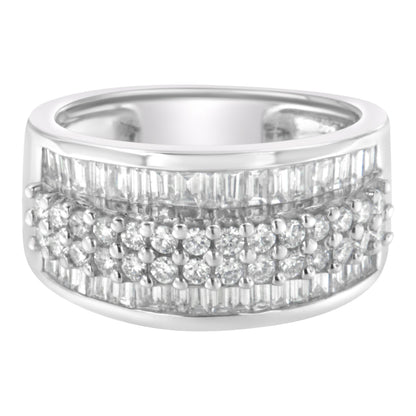 14K White Gold Round and Baguette Diamond Ring (1 1/2 Cttw, F-G Color, SI1-SI2 Clarity) - Size 6-3/4 Bids.com