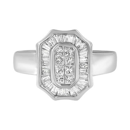14K White Gold 1.00 Cttw Baguette and Princess-Cut Diamond Cocktail Art Deco Style Ring (H-I Color, SI1-SI2 Clarity) - Size 7 Bids.com