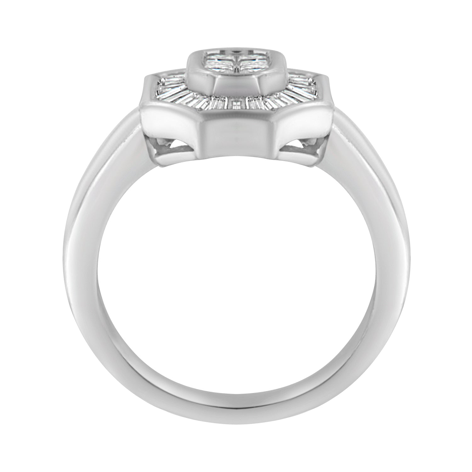 14K White Gold 1.00 Cttw Baguette and Princess-Cut Diamond Cocktail Art Deco Style Ring (H-I Color, SI1-SI2 Clarity) - Size 7 Bids.com