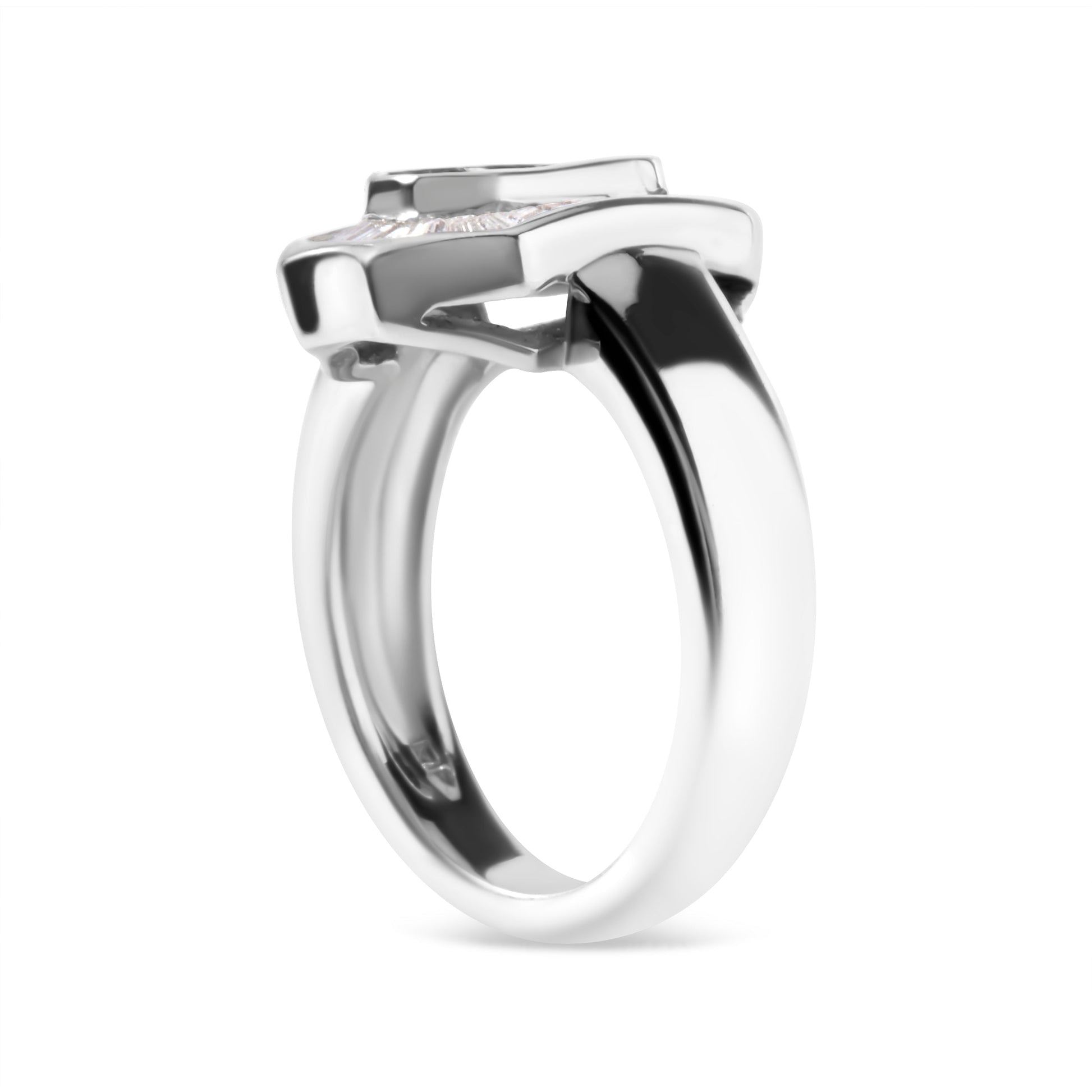 14K White Gold 1.00 Cttw Baguette and Princess-Cut Diamond Cocktail Art Deco Style Ring (H-I Color, SI1-SI2 Clarity) - Size 7 Bids.com