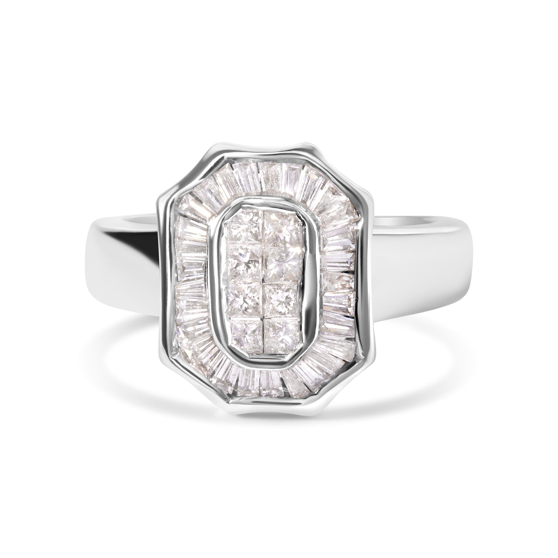 14K White Gold 1.00 Cttw Baguette and Princess-Cut Diamond Cocktail Art Deco Style Ring (H-I Color, SI1-SI2 Clarity) - Size 7 Bids.com