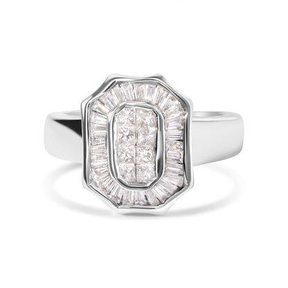 14K White Gold 1.00 Cttw Baguette and Princess-Cut Diamond Cocktail Art Deco Style Ring (H-I Color, SI1-SI2 Clarity) - Size 7 Bids.com