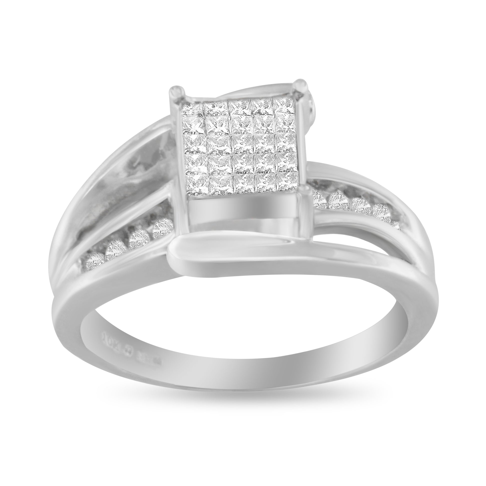 10K White Gold 1/3 Cttw Invisible Set Princess-cut Diamond Cluster Bypass Ring (H-I Color, SI1-SI2 Clarity) - Ring Size 7 Bids.com