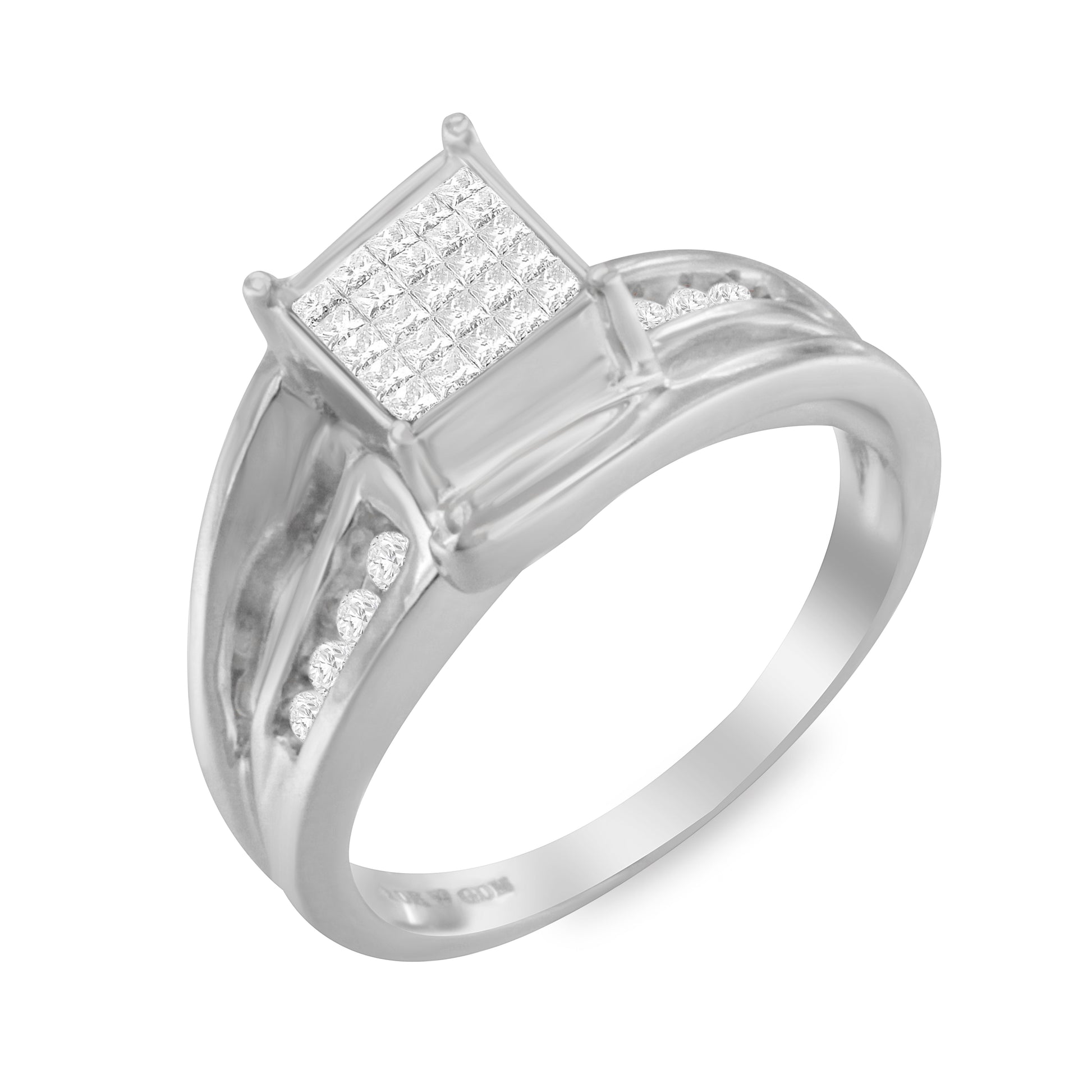 10K White Gold 1/3 Cttw Invisible Set Princess-cut Diamond Cluster Bypass Ring (H-I Color, SI1-SI2 Clarity) - Ring Size 7 Bids.com