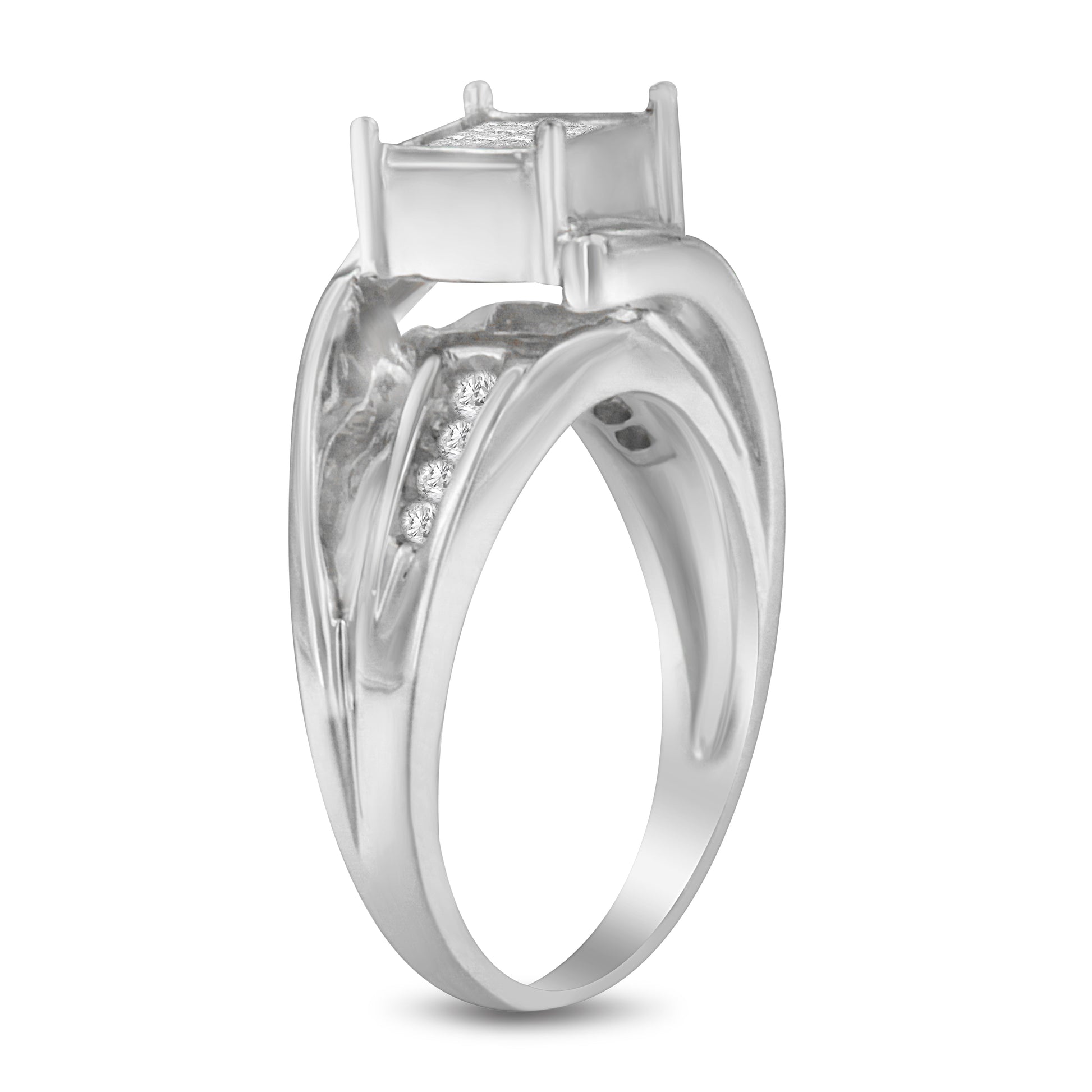 10K White Gold 1/3 Cttw Invisible Set Princess-cut Diamond Cluster Bypass Ring (H-I Color, SI1-SI2 Clarity) - Ring Size 7 Bids.com