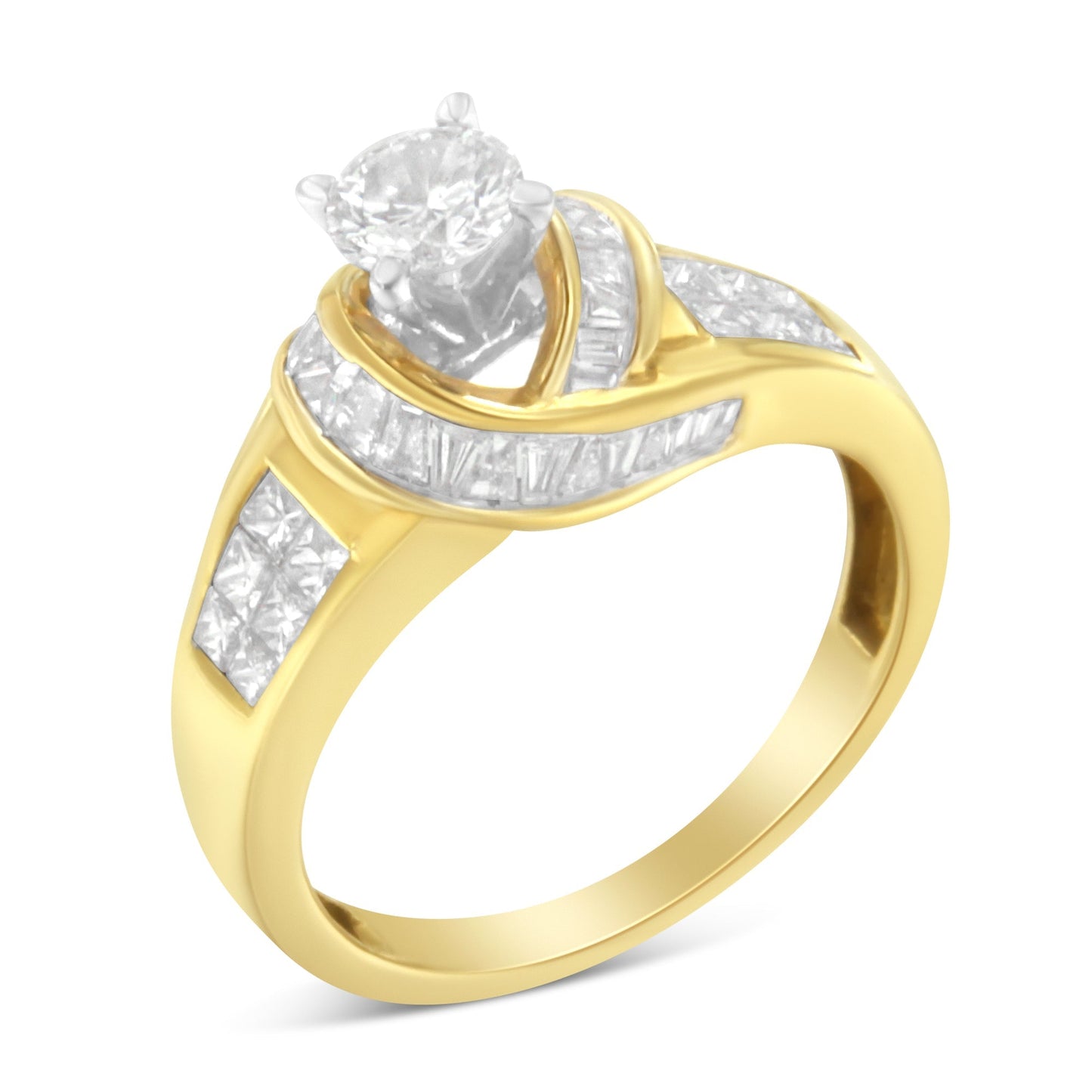 14K Two-Toned Gold Round, Baguette and Princess Cut Diamond Ring (1 1/8 Cttw, H-I Color, SI2-I1 Clarity) - Size 6 Bids.com