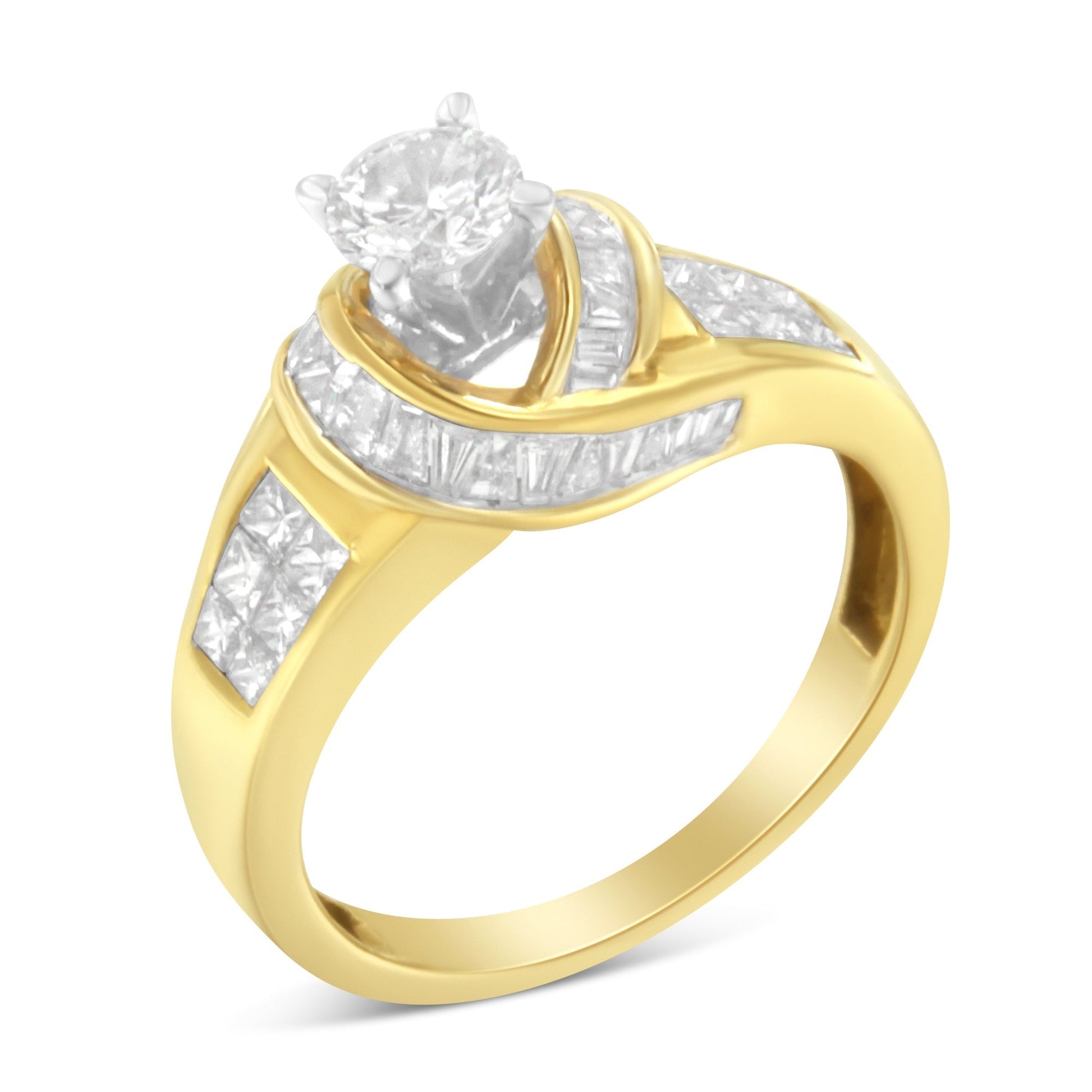 14K Two-Toned Gold Round, Baguette and Princess Cut Diamond Ring (1 1/8 Cttw, H-I Color, SI2-I1 Clarity) - Size 6 Bids.com