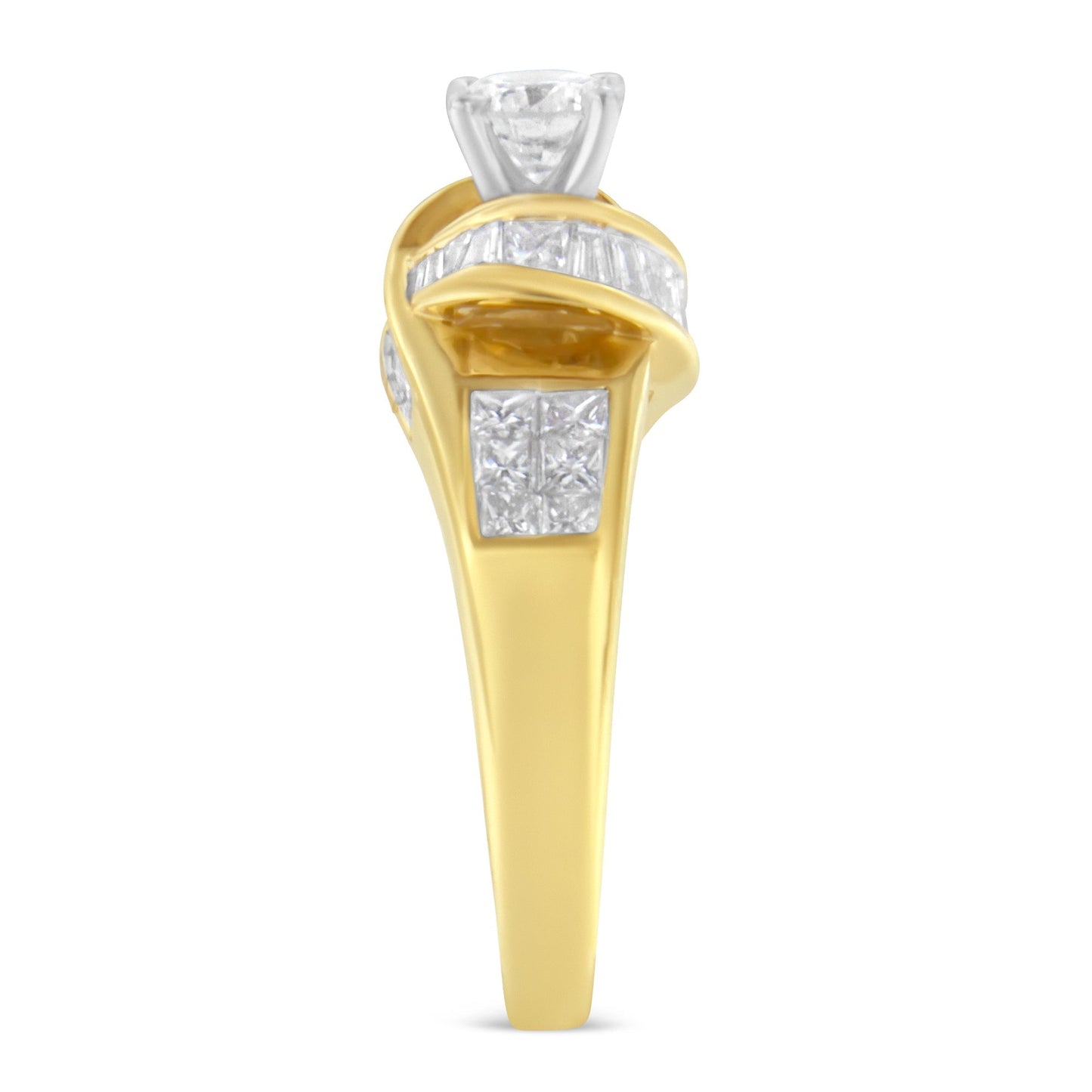 14K Two-Toned Gold Round, Baguette and Princess Cut Diamond Ring (1 1/8 Cttw, H-I Color, SI2-I1 Clarity) - Size 6 Bids.com
