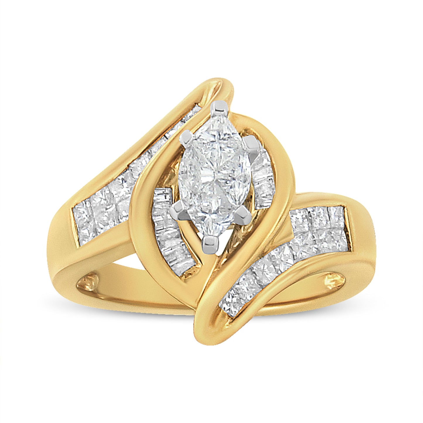 14K Yellow Gold Princess, Baguette, and Pie cut Diamond Marquise Shaped Ring (1 1/4 Cttw, G-H Color, SI1-SI2 Clarity) - Size 5-1/2 Bids.com