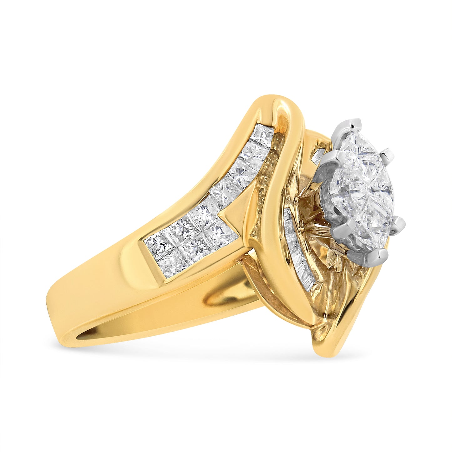 14K Yellow Gold Princess, Baguette, and Pie cut Diamond Marquise Shaped Ring (1 1/4 Cttw, G-H Color, SI1-SI2 Clarity) - Size 5-1/2 Bids.com