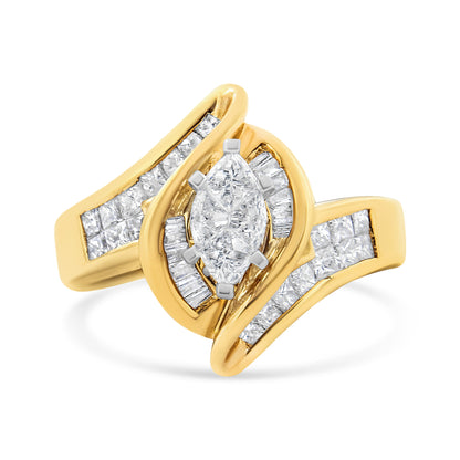 14K Yellow Gold Princess, Baguette, and Pie cut Diamond Marquise Shaped Ring (1 1/4 Cttw, G-H Color, SI1-SI2 Clarity) - Size 5-1/2 Bids.com