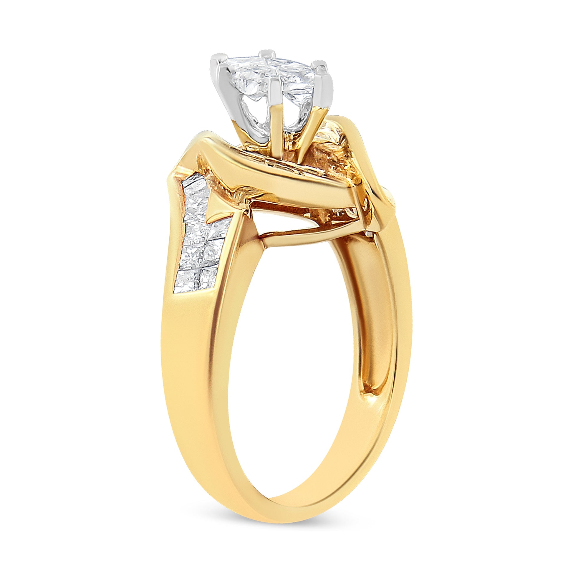 14K Yellow Gold Princess, Baguette, and Pie cut Diamond Marquise Shaped Ring (1 1/4 Cttw, G-H Color, SI1-SI2 Clarity) - Size 5-1/2 Bids.com