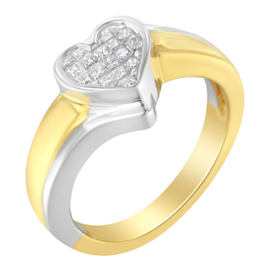 14K Two-Toned Gold Princess-Cut Diamond Heart Promise Ring (1/4 Cttw, H-I Color, I1-I2 Clarity) - Size 6 Bids.com