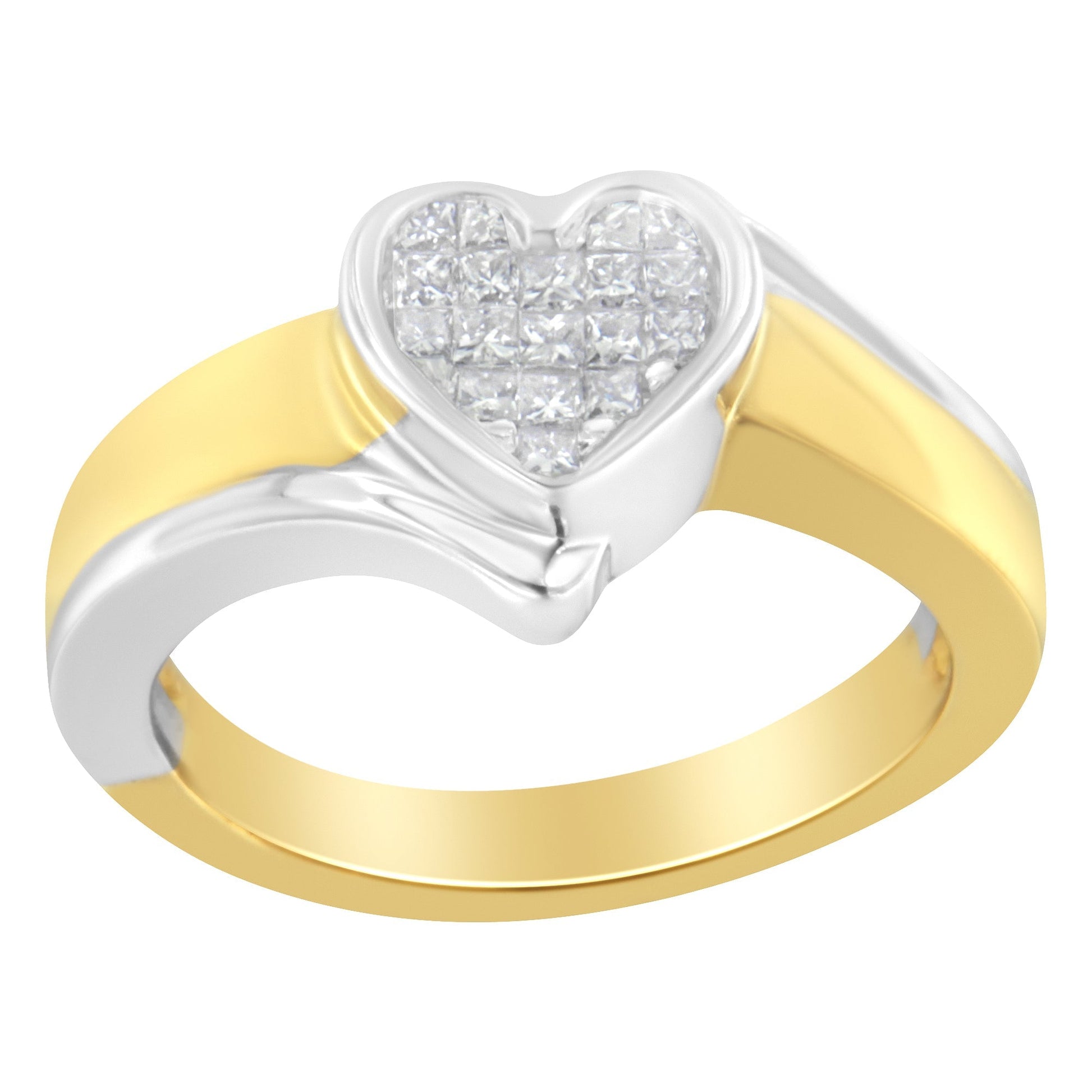 14K Two-Toned Gold Princess-Cut Diamond Heart Promise Ring (1/4 Cttw, H-I Color, I1-I2 Clarity) - Size 6 Bids.com