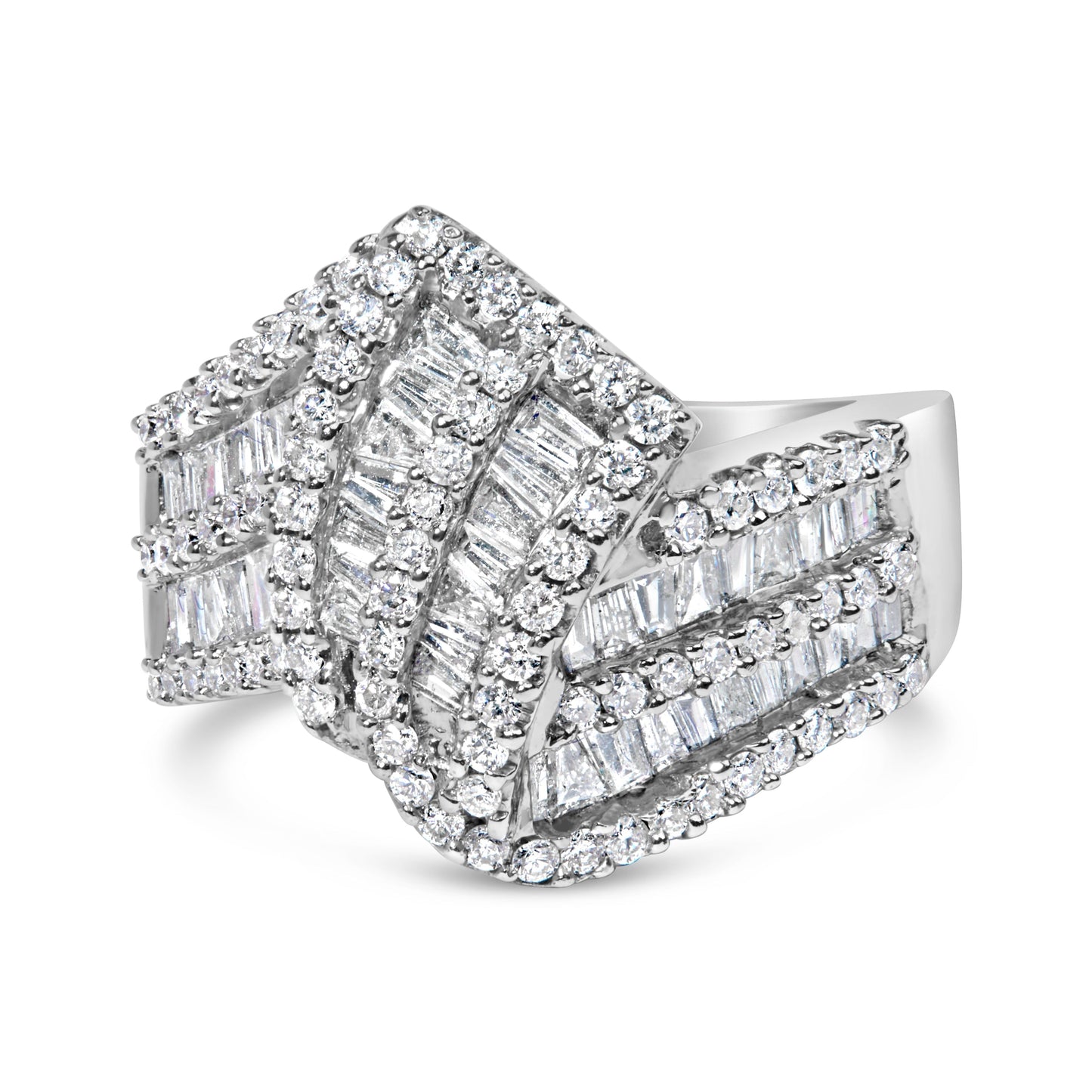 14K White Gold 1-1/2 Cttw Round and Baguette Diamond Bypass Cocktail Ring Band (H-I Color, SI1-SI2 Clarity) - Size 7 Bids.com