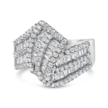 14K White Gold 1-1/2 Cttw Round and Baguette Diamond Bypass Cocktail Ring Band (H-I Color, SI1-SI2 Clarity) - Size 7 Bids.com
