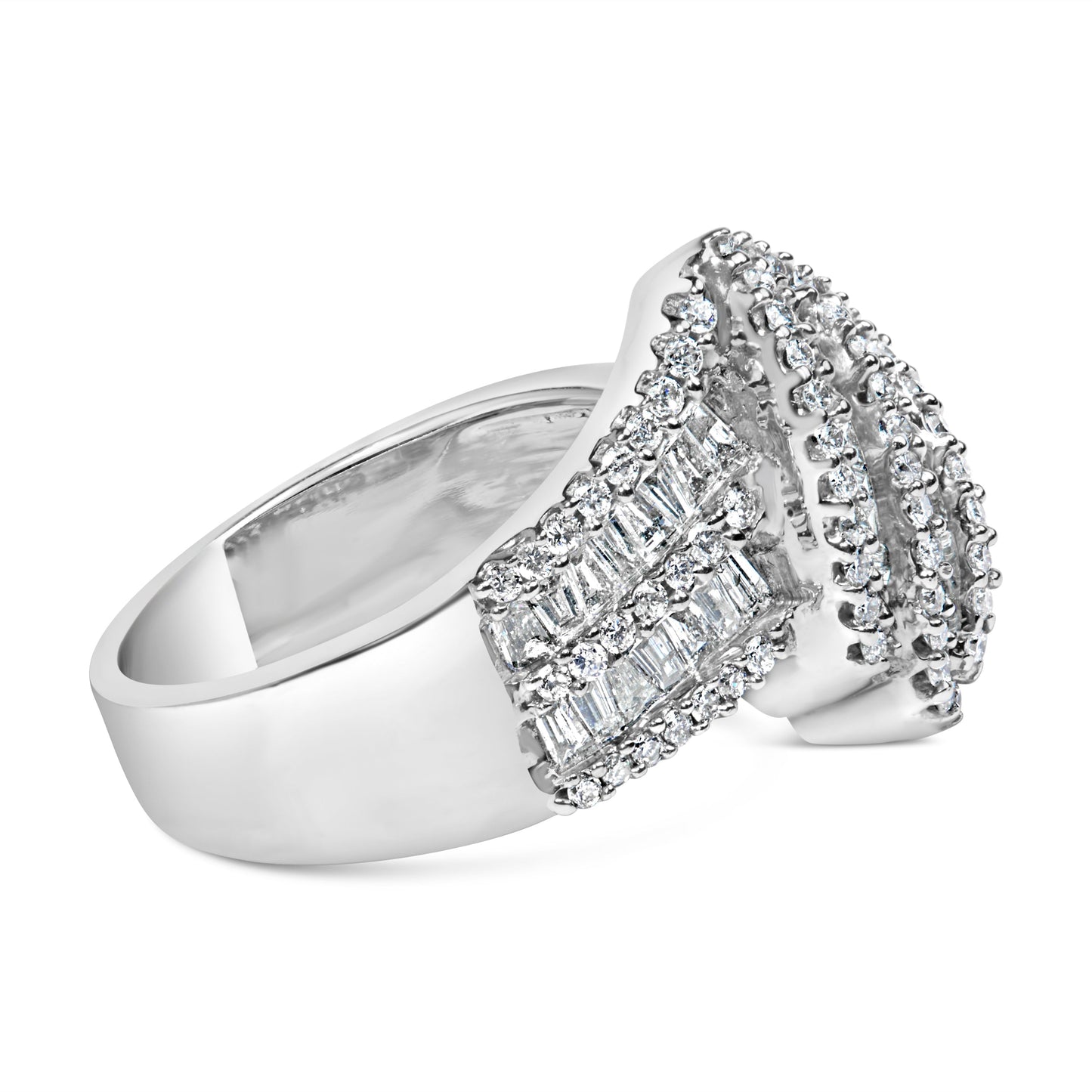 14K White Gold 1-1/2 Cttw Round and Baguette Diamond Bypass Cocktail Ring Band (H-I Color, SI1-SI2 Clarity) - Size 7 Bids.com