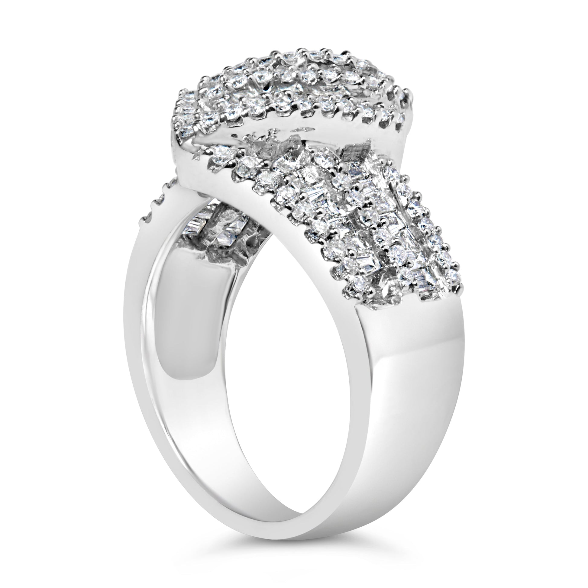 14K White Gold 1-1/2 Cttw Round and Baguette Diamond Bypass Cocktail Ring Band (H-I Color, SI1-SI2 Clarity) - Size 7 Bids.com