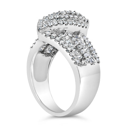 14K White Gold 1-1/2 Cttw Round and Baguette Diamond Bypass Cocktail Ring Band (H-I Color, SI1-SI2 Clarity) - Size 7 Bids.com