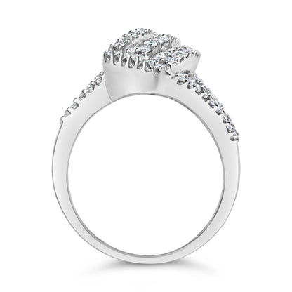 14K White Gold 1-1/2 Cttw Round and Baguette Diamond Bypass Cocktail Ring Band (H-I Color, SI1-SI2 Clarity) - Size 7 Bids.com