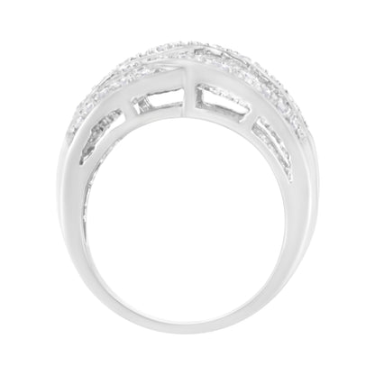.925 Sterling Silver 1.0 Cttw Channel Set Alternating Round and Baguette Diamond Cross-over Bypass Ring Band (I-J Color, I2-I3 Clarity) - Size 7 Bids.com