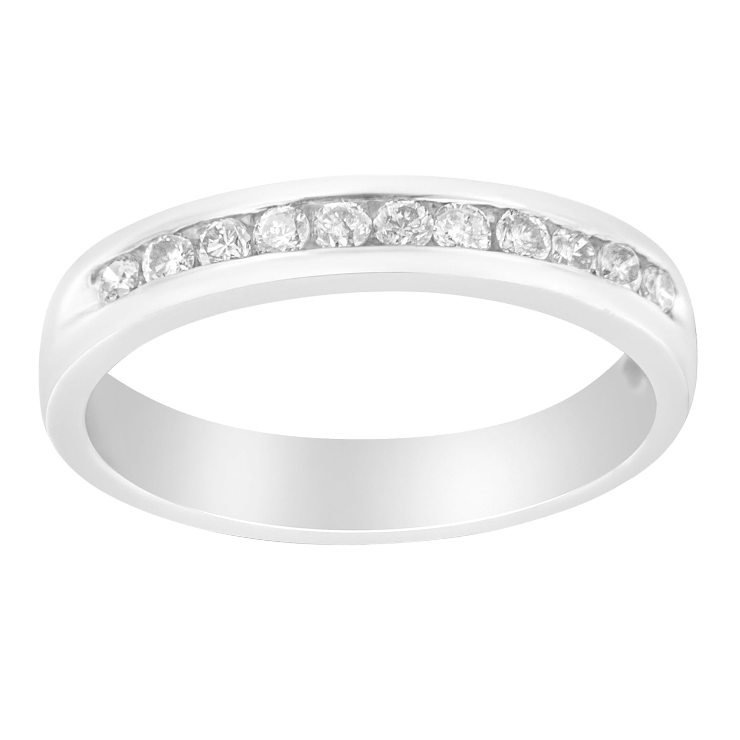 18K White Gold 1/4 Cttw Channel Set Brilliant Round-Cut Diamond Classic 11 Stone Wedding Band Ring (E-F Color, I1-I2 Clarity) - Size 5 Bids.com