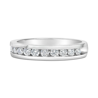 IGI Certified 1/2 Cttw Round Brilliant Cut Diamond 18K White Gold Channel Set Eternity Style Wedding Band Ring (H-I Color, I1-I2 Clarity) - Size 7 Bids.com