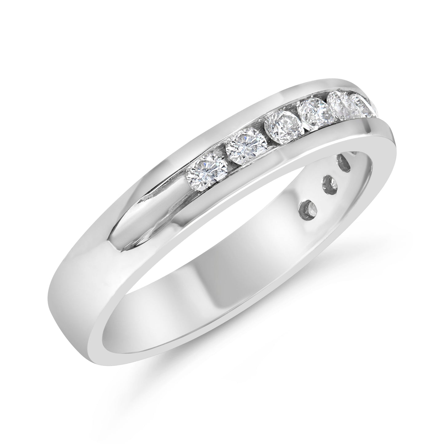 IGI Certified 1/2 Cttw Round Brilliant Cut Diamond 18K White Gold Channel Set Eternity Style Wedding Band Ring (H-I Color, I1-I2 Clarity) - Size 7 Bids.com
