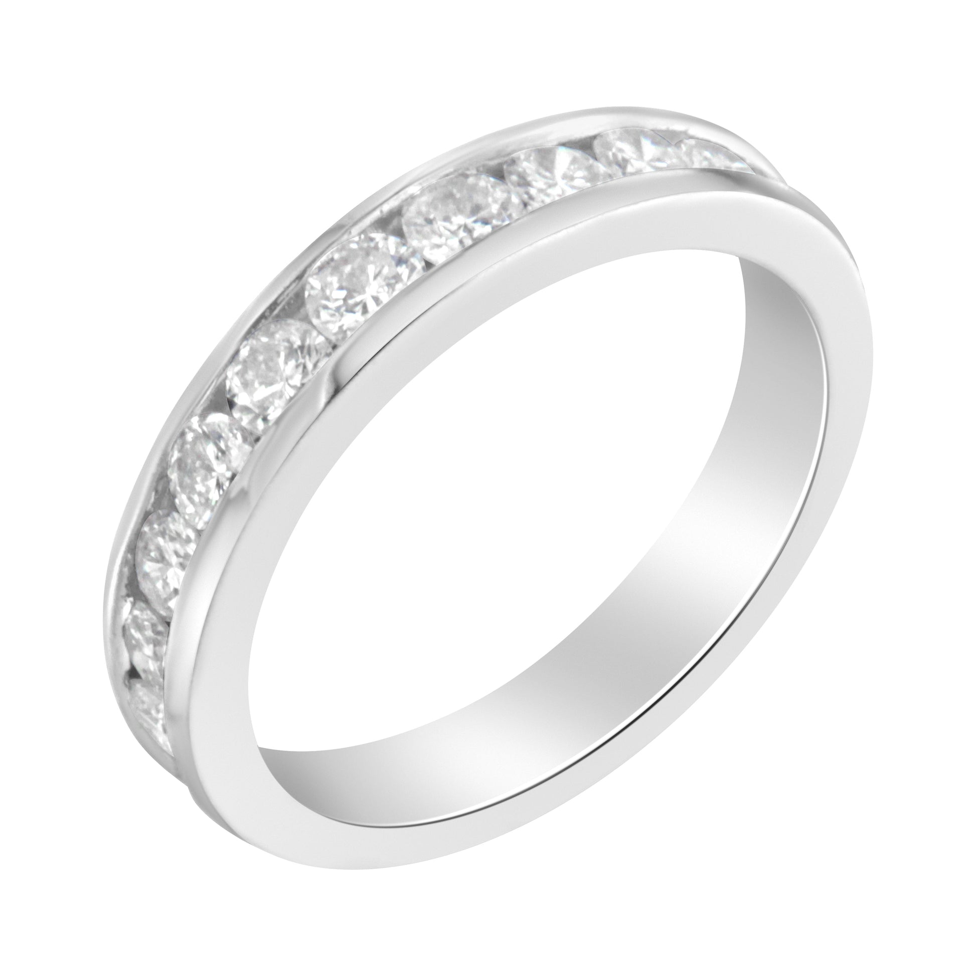 IGI Certified 1.0 Cttw Diamond 18K White Gold Channel-Set Half-Eternity Band Wedding Ring (E-F Color, I1-I2 Clarity) - Size 5-1/2 Bids.com