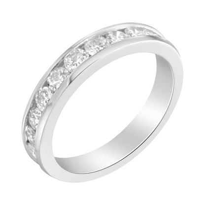 IGI Certified 1.0 Cttw Diamond 18K White Gold Channel-Set Half-Eternity Band Wedding Ring (E-F Color, I1-I2 Clarity) - Size 5-1/2 Bids.com