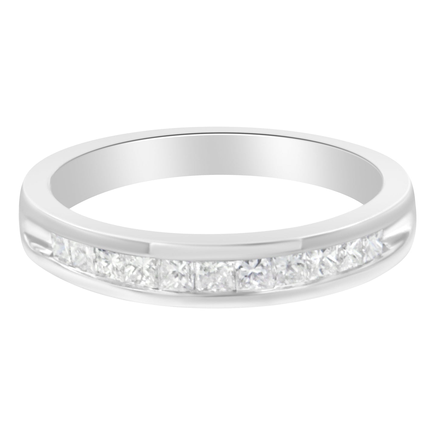 .925 Sterling Silver 1/2 Cttw Princess-Cut Diamond Channel-Set Half-Eternity Wedding or Anniversary Band Ring (H-I Color, I2 Clarity) - Size 6 Bids.com