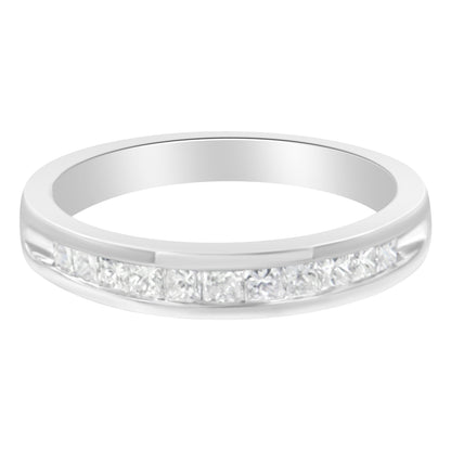.925 Sterling Silver 1/2 Cttw Princess-Cut Diamond Channel-Set Half-Eternity Wedding or Anniversary Band Ring (H-I Color, I2 Clarity) - Size 6 Bids.com