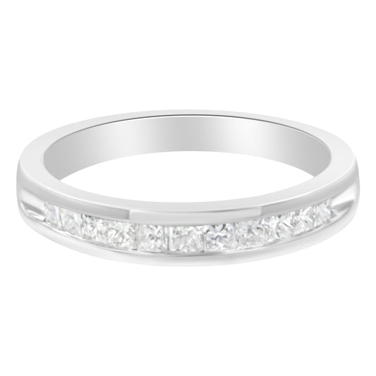 IGI Certified 1/2 Cttw Princess Cut Diamond 18K White Gold Channel Set Half Eternity Style Wedding Band Ring (H-I Color, SI2-I1 Clarity) - Size 4-1/2 Bids.com