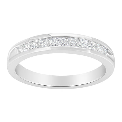 .925 Sterling Silver 1/2 Cttw Princess-Cut Diamond Channel-Set Half-Eternity Wedding or Anniversary Band Ring (H-I Color, I2 Clarity) - Size 6 Bids.com