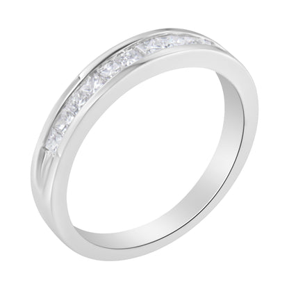 IGI Certified 1/2 Cttw Princess Cut Diamond 18K White Gold Channel Set Half Eternity Style Wedding Band Ring (H-I Color, SI2-I1 Clarity) - Size 4-1/2 Bids.com