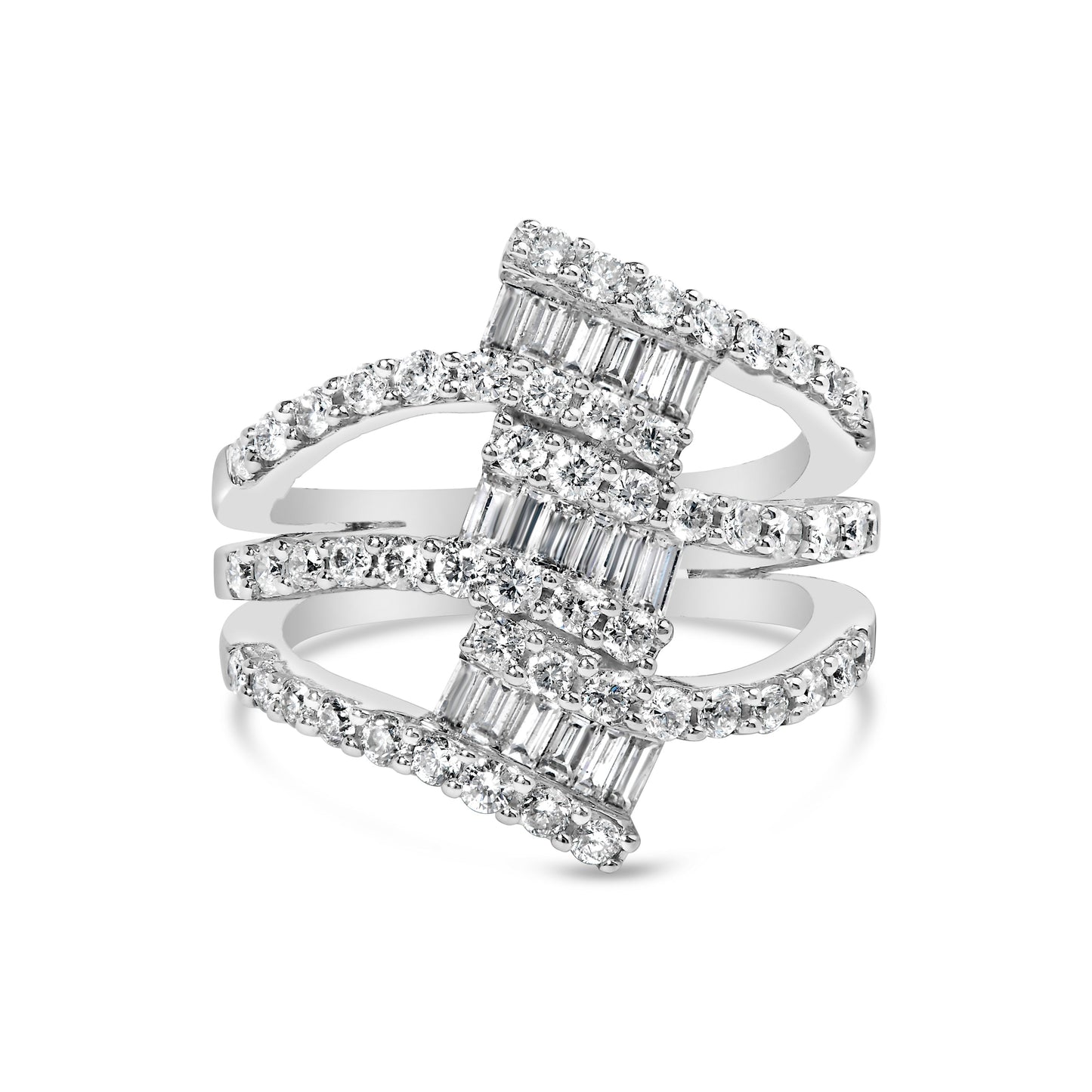 18K White Gold 1 3/4 Cttw Diamond Multi Crossover and Split Shank Cocktail Ring Bids.com