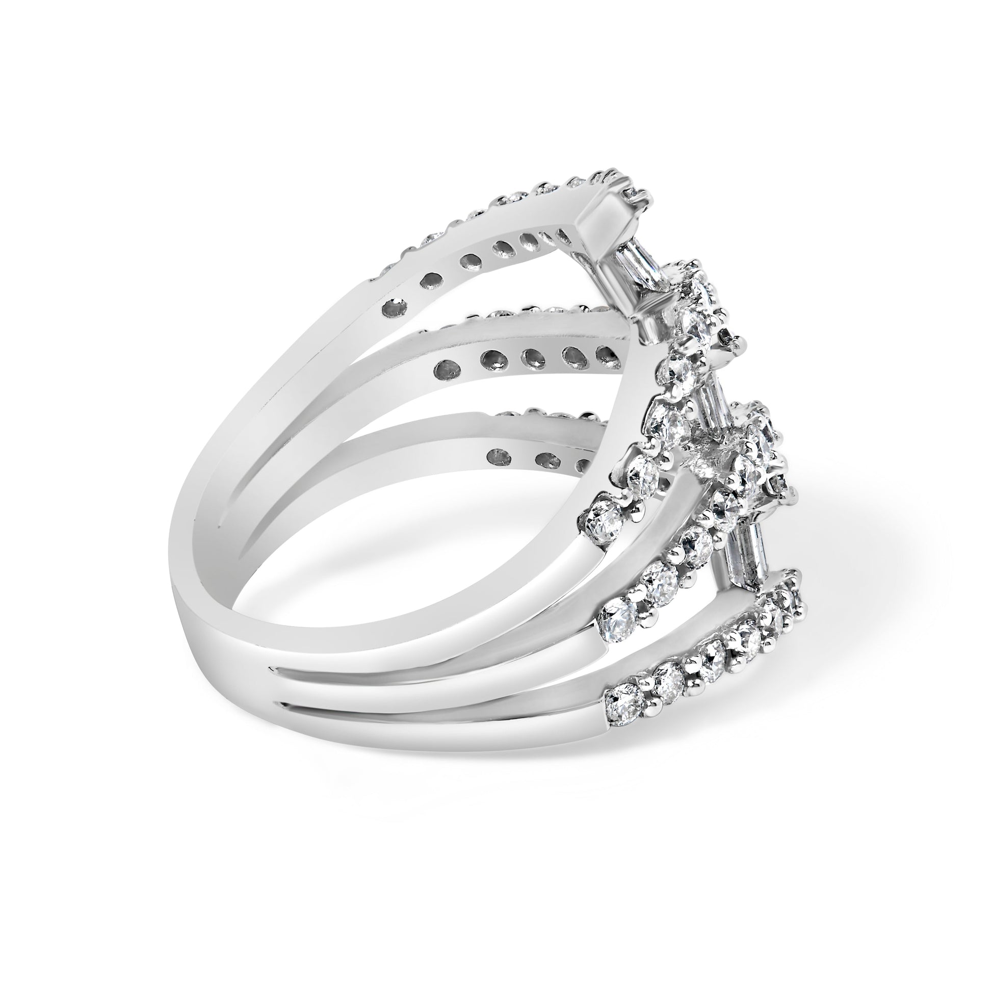 18K White Gold 1 3/4 Cttw Diamond Multi Crossover and Split Shank Cocktail Ring Bids.com
