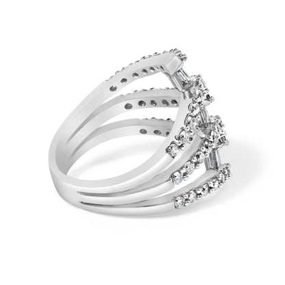 18K White Gold 1 3/4 Cttw Diamond Multi Crossover and Split Shank Cocktail Ring Bids.com