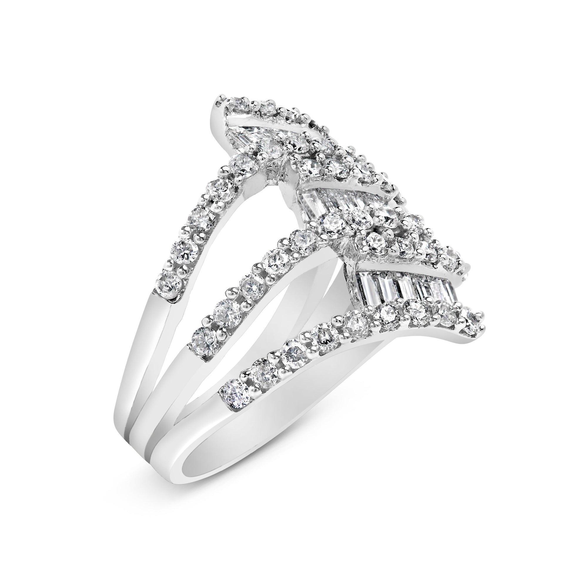 18K White Gold 1 3/4 Cttw Diamond Multi Crossover and Split Shank Cocktail Ring Bids.com