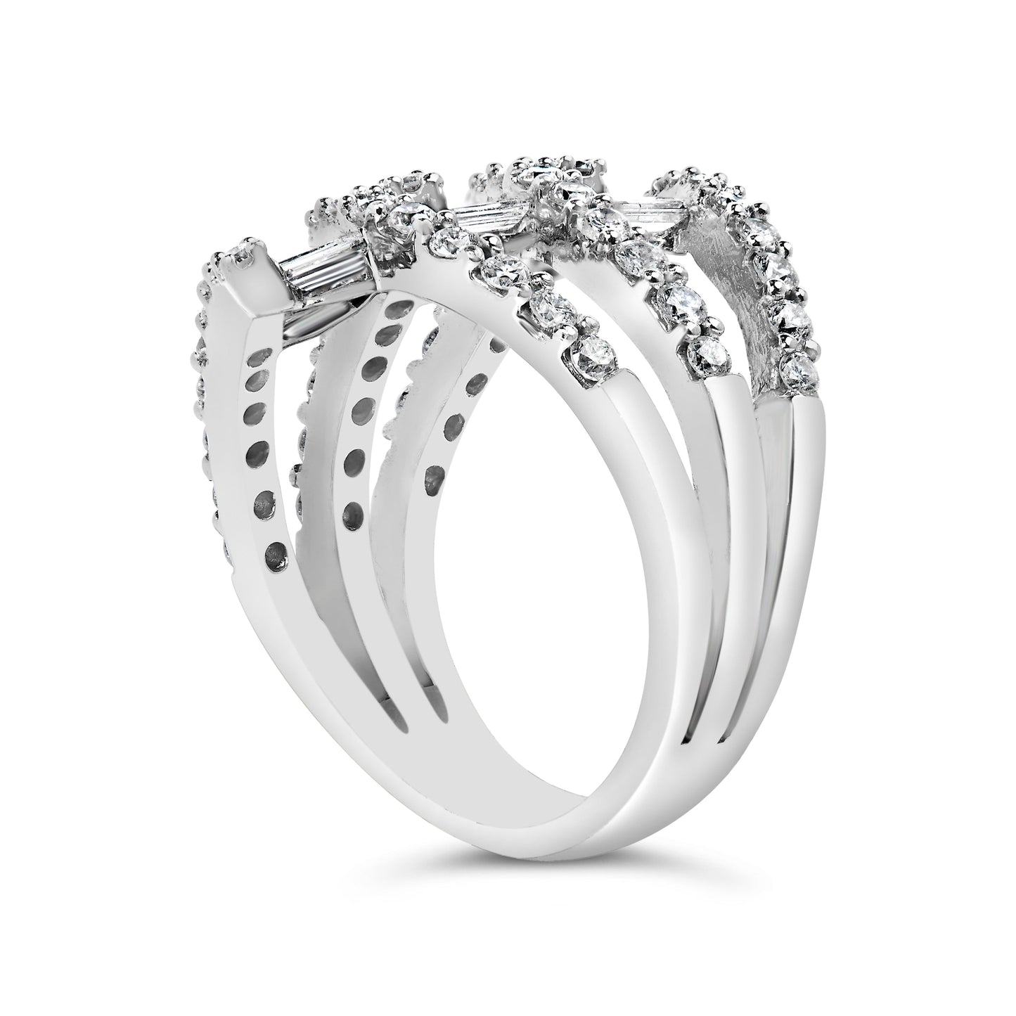 18K White Gold 1 3/4 Cttw Diamond Multi Crossover and Split Shank Cocktail Ring Bids.com