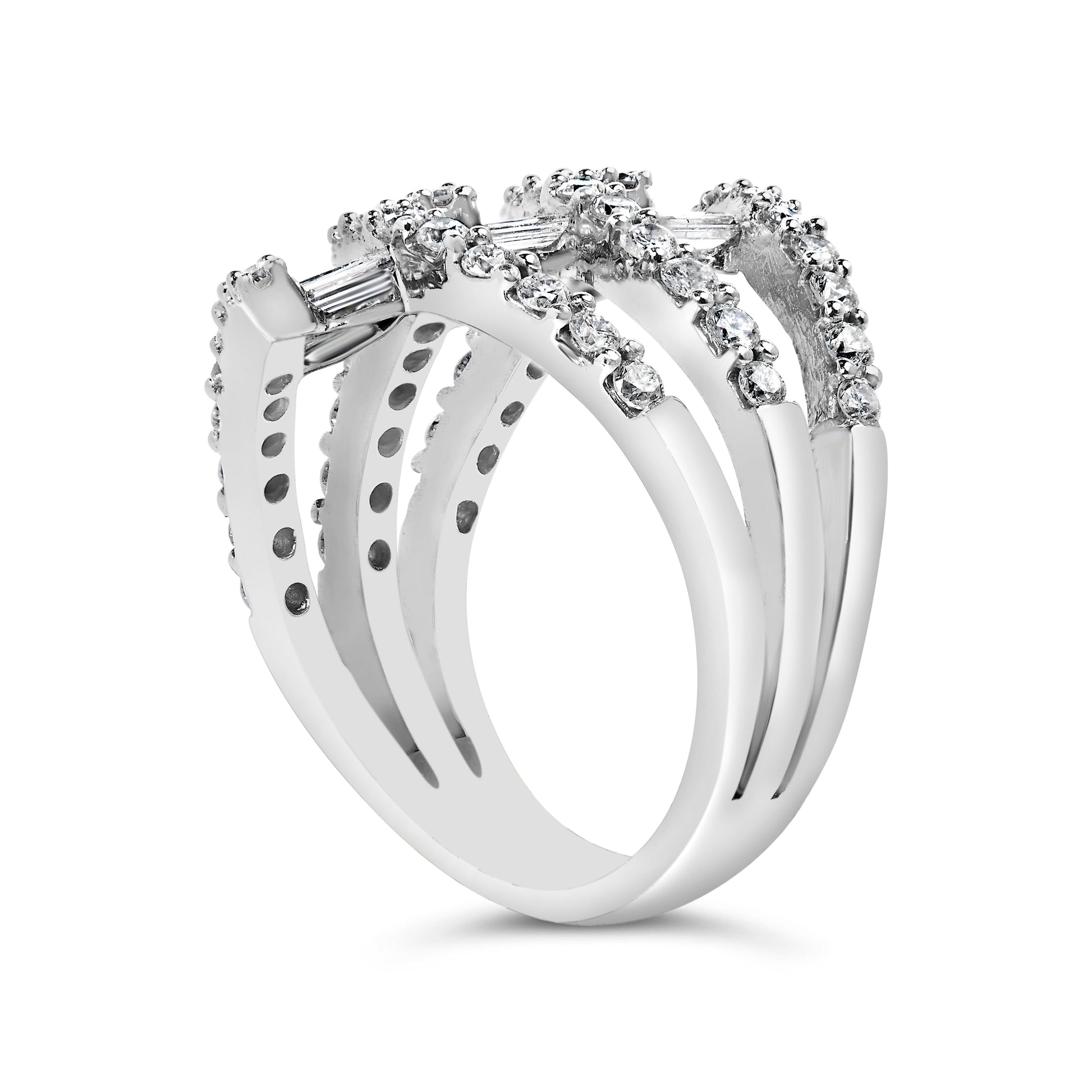 18K White Gold 1 3/4 Cttw Diamond Multi Crossover and Split Shank Cocktail Ring Bids.com