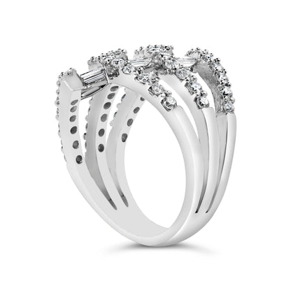 18K White Gold 1 3/4 Cttw Diamond Multi Crossover and Split Shank Cocktail Ring Bids.com