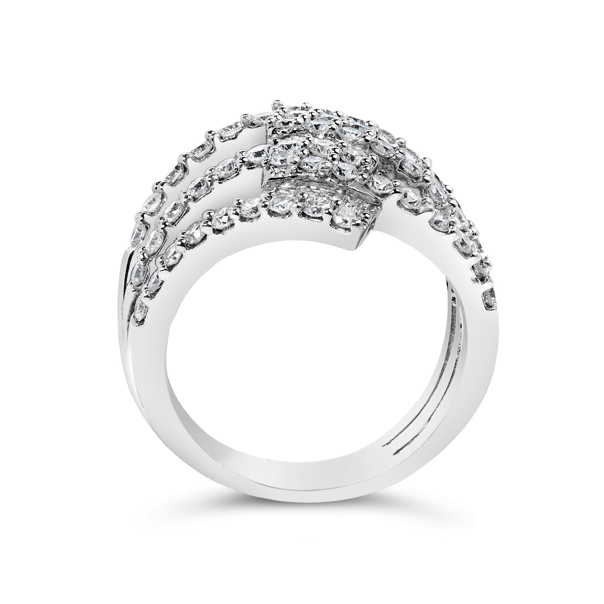18K White Gold 1 3/4 Cttw Diamond Multi Crossover and Split Shank Cocktail Ring Bids.com