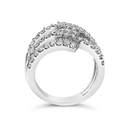 18K White Gold 1 3/4 Cttw Diamond Multi Crossover and Split Shank Cocktail Ring Bids.com