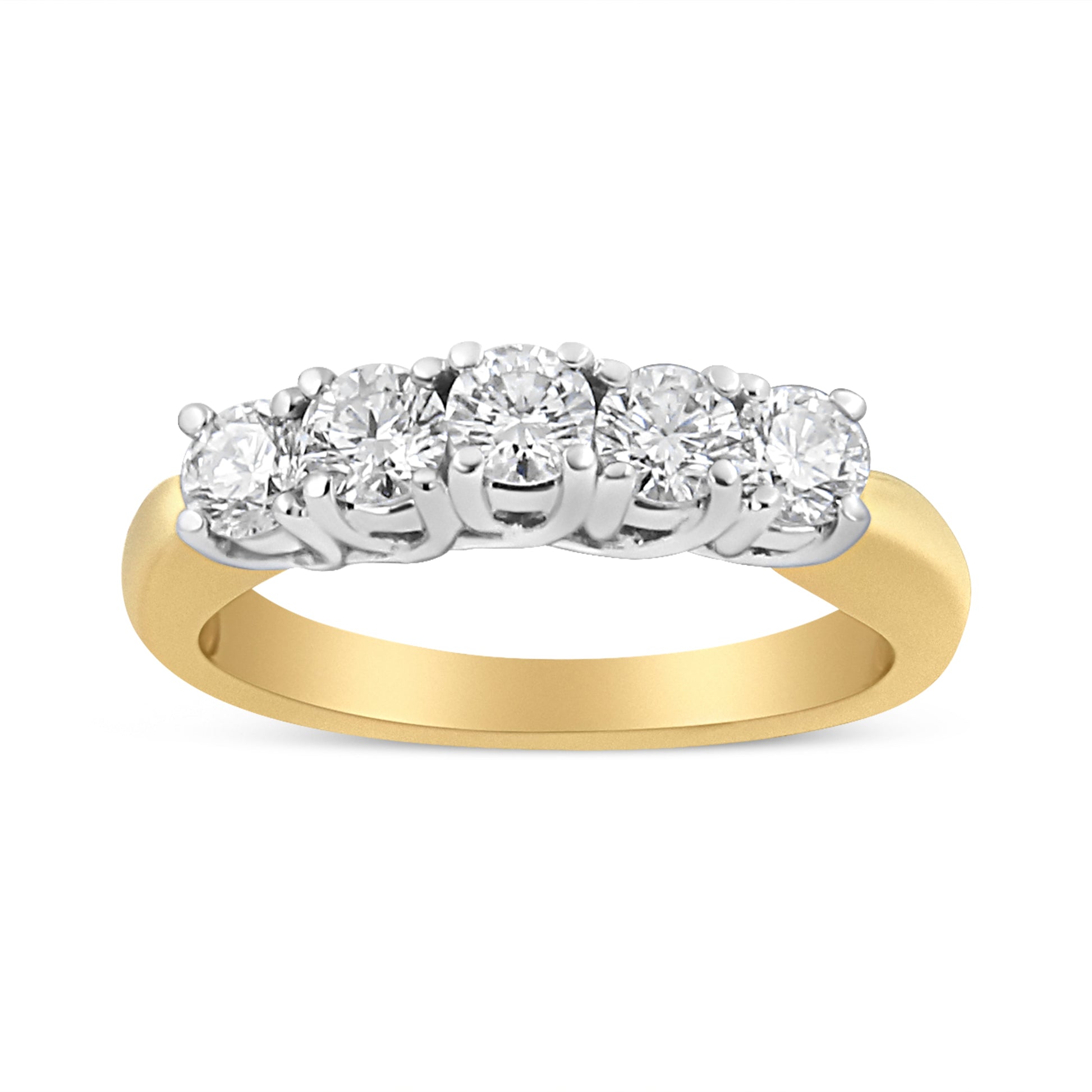 18K Yellow Gold 1.0 Cttw 4 Prong Set Round Cut Diamond Step up 5 Stone Ring Band (F-G Color, SI1-SI2 Clarity) - Size 6 Bids.com