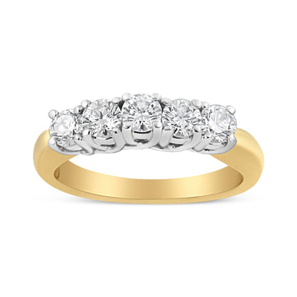 18K Yellow Gold 1.0 Cttw 4 Prong Set Round Cut Diamond Step up 5 Stone Ring Band (F-G Color, SI1-SI2 Clarity) - Size 6 Bids.com