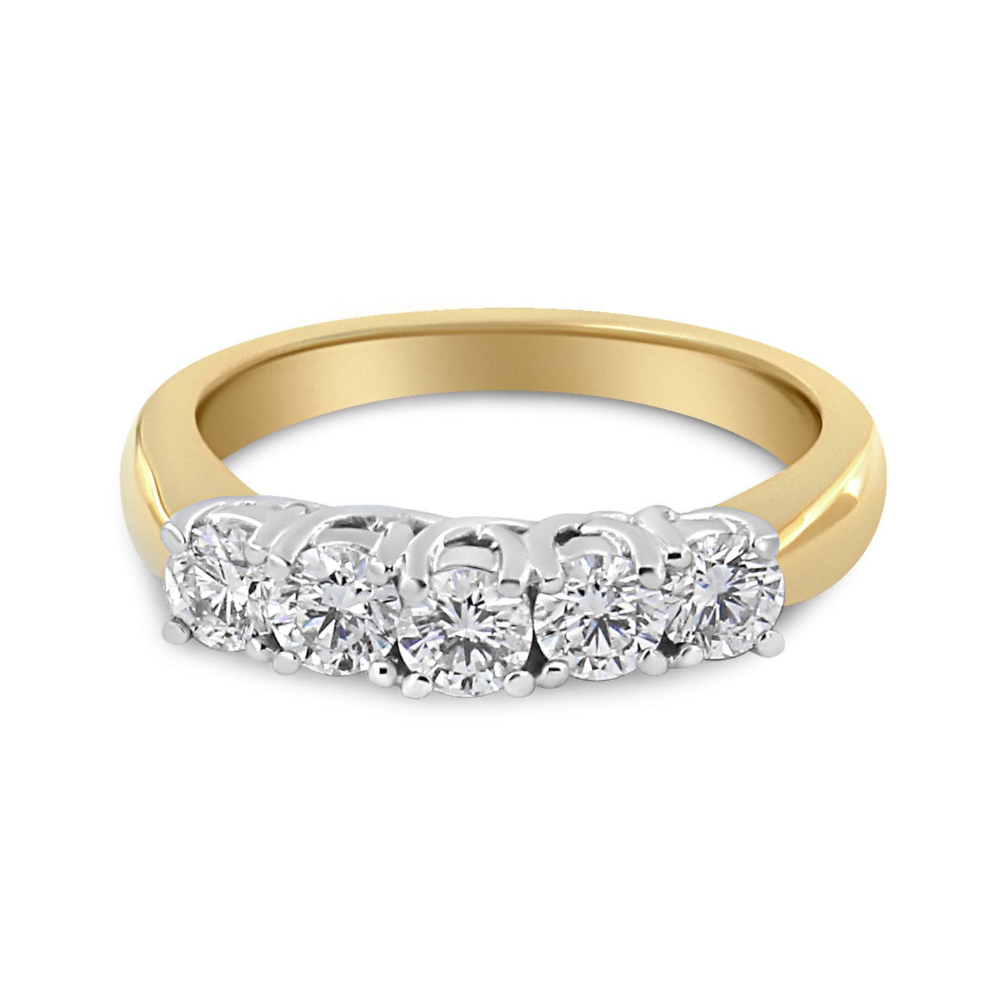18K Yellow Gold 1.0 Cttw 4 Prong Set Round Cut Diamond Step up 5 Stone Ring Band (F-G Color, SI1-SI2 Clarity) - Size 6 Bids.com